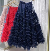 PINK Tiered Tulle Maxi Skirt Women Custom Plus Size Ruffle Tulle Skirt image 12