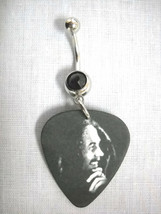 Bob Marley Silver Silouette &amp; Black Picture Guitar Pick Cz Belly Bar Navel Ring - £4.41 GBP