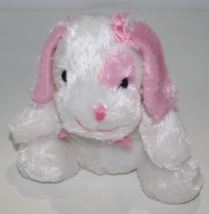Dan Dee Valentines Dog Sits 5&quot; White Plush Pink Ears Soft Toy Stuffed Animal Bow - £14.70 GBP