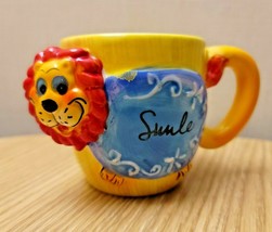 Vintage Anthropomorphic Japan Lion Ceramic Mug Cup Yellow  Blue Red Kits... - $29.69