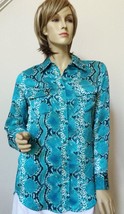 Pure Amici Blouse XS  Animal Snake Print Silk Top Button Up Pockets Long Sleeve - £30.81 GBP