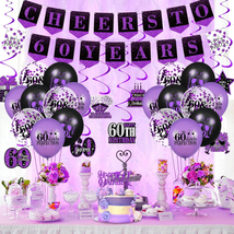 Purple 60Th Birthday Decorations for Women Men Purple Black 60Th Birthday Banner - £19.20 GBP