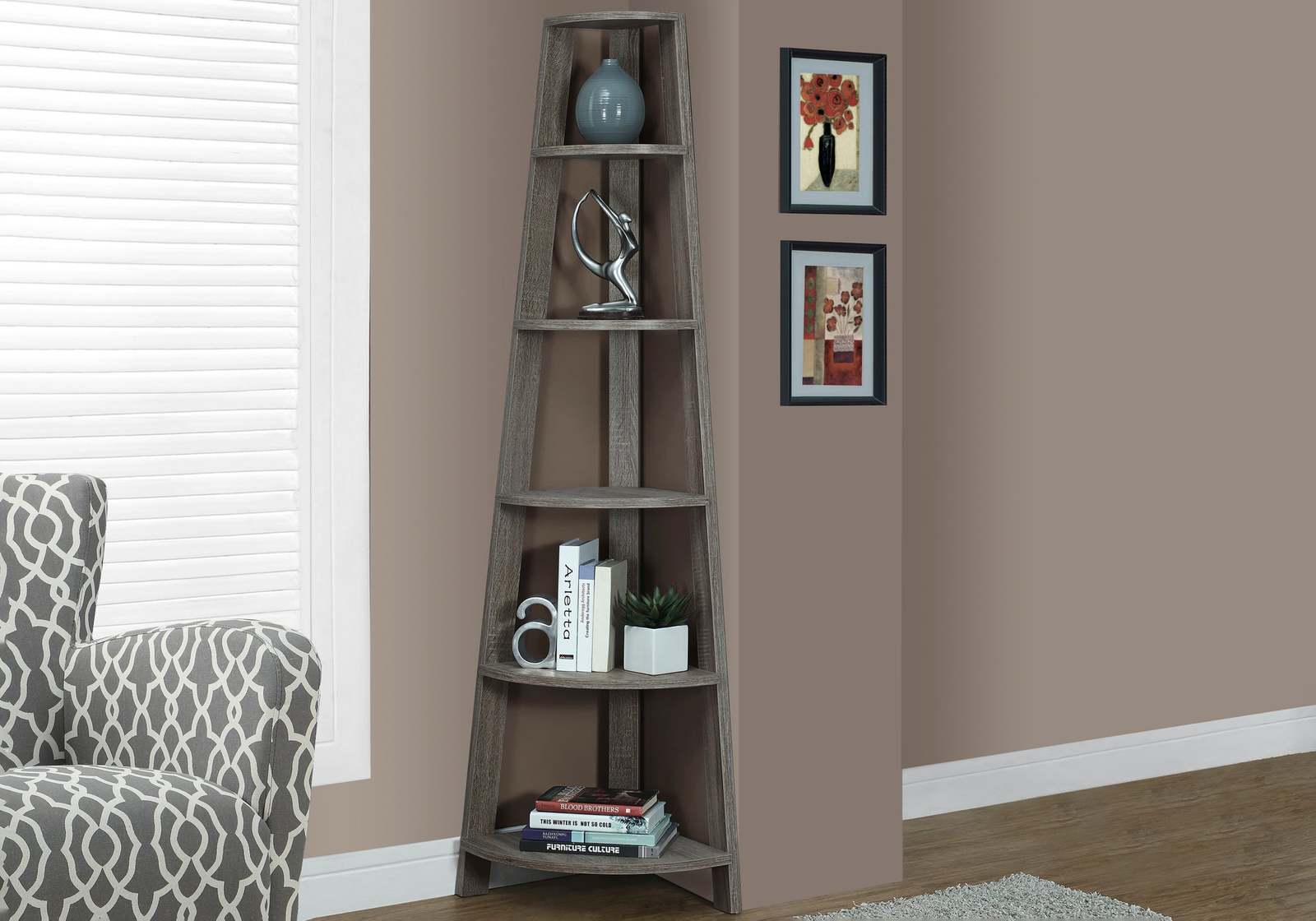 Modern Brown 72"H 5-Tier Corner Bookshelf Bookcase for Office Bedroom Item image 2