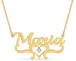 14K. SOLID GOLD NECKLACE PERSONALIZED NAME WITH DIAMOND HEART PLAYBALL FONT - $642.50