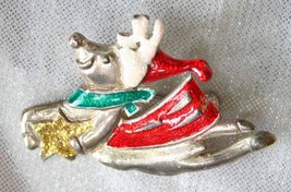 Festive Glitter Enamel Silver-tone Flying Reindeer Christmas Brooch 1980s vint. - £10.34 GBP