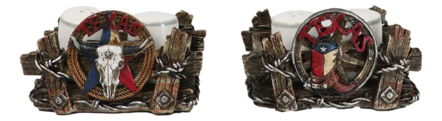 Primary image for Pack Of 2 Western Texas Longhorn Skull Cowboy Boot Salt Pepper Shakers Holders