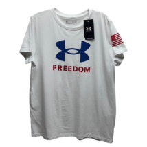 Under Armour Womens Pullover Top Shirt White Short Sleeve Freedom Flag XL New - £21.53 GBP