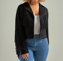 Women&#39;s Black Suede Handmade Fringed Jacket Western Wear Style  - £63.04 GBP+