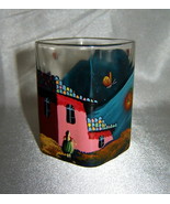 Colorful Hand Painted Small Squared Glass Votive Candle Holder (Quito, E... - £7.75 GBP