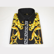 Men's Sports Shirt By Barocco Fashion Printed Long Sleeves Soft Feel EFS75 Black image 5