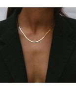 14K Yellow Gold over Silver Thick Necklace Snake Herringbone Chain 16” - $117.81