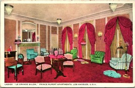 Vtg Postcard Int Ladies&#39; Le Grande Salon Prince Rupert Apartments Los Angeles - £31.89 GBP