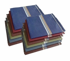 Pure Cotton Handkerchief Hanky Color Assorted With  colors Striped 12 Pcs - £15.18 GBP
