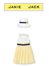 Janie and Jack baby girl &quot;Sunny Stroll&quot; Collection Dress/Hat 2 piece Set 12-18 m - £58.72 GBP