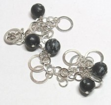 Sterling Silver Snowflake Obsidian Charm 7.5&quot; Bracelet Marsala Company MD 7.7g - £22.31 GBP