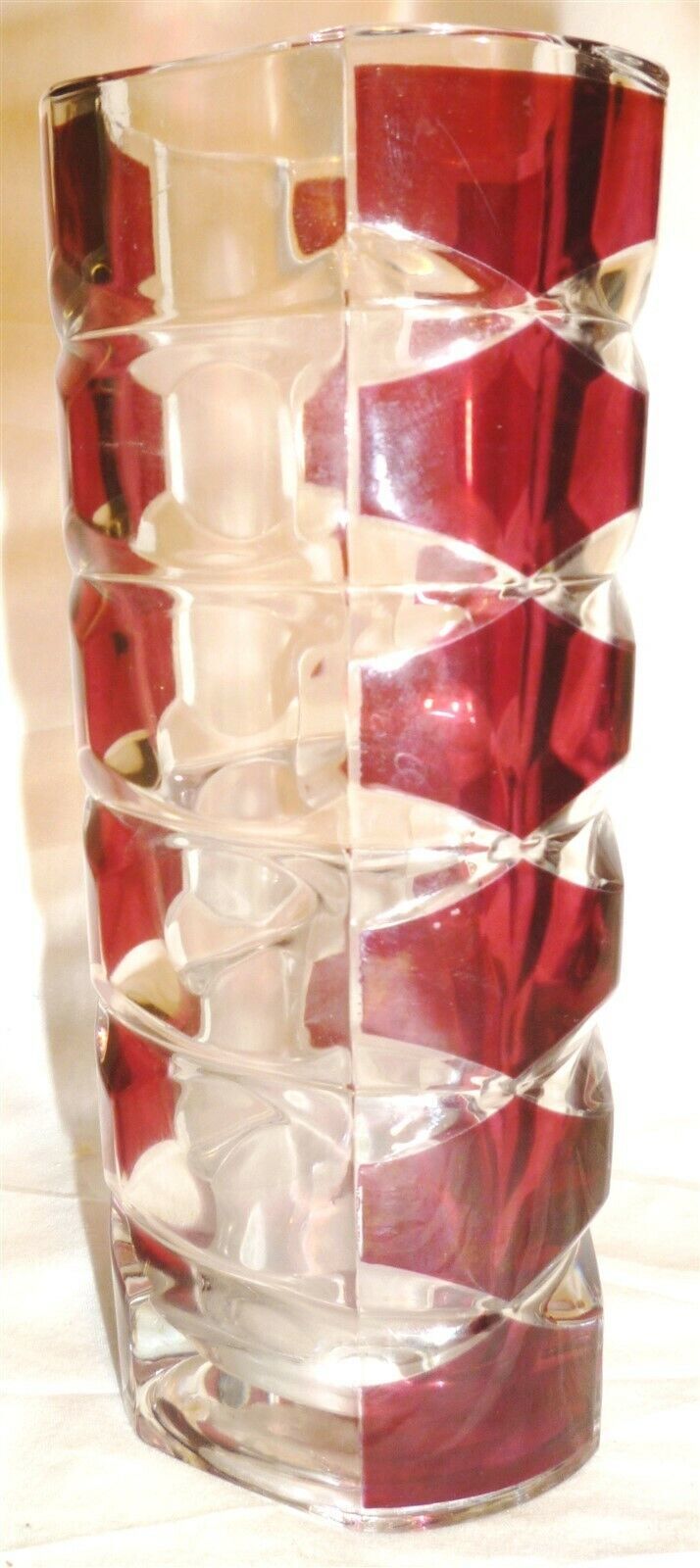 VINTAGE WINDSOR RUBIS J.G. DURAND CLEAR AND CRANBERRY RED GLASS VASE FRANCE - $38.00