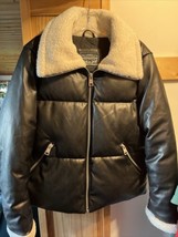 Levi’s Women&#39;s Sz L Smooth Faux Leather Black Puffer Insulated Winter Ja... - $49.50