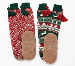 MUK LUKS Set of 2 Holiday Original Slipper Socks Reindeer Nordic, S/M   ... - $25.78