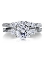 Sterling Silver AAAA Cubic Zirconia 3-Stone 5-Stone Ring Set  - €17,24 EUR