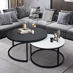Round Coffee Tables,2 Round Nesting Table Set Circle Coffee Table With S... - $277.99