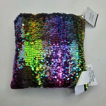Sequin Pillow Mutlicolor Rainbow Silver Reversible Pillow NWT New - £3.84 GBP