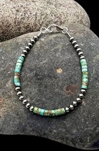Navajo Pearl Sterling Silver Natural Turquoise Heishi Beaded Bracelet 7 ... - $89.99
