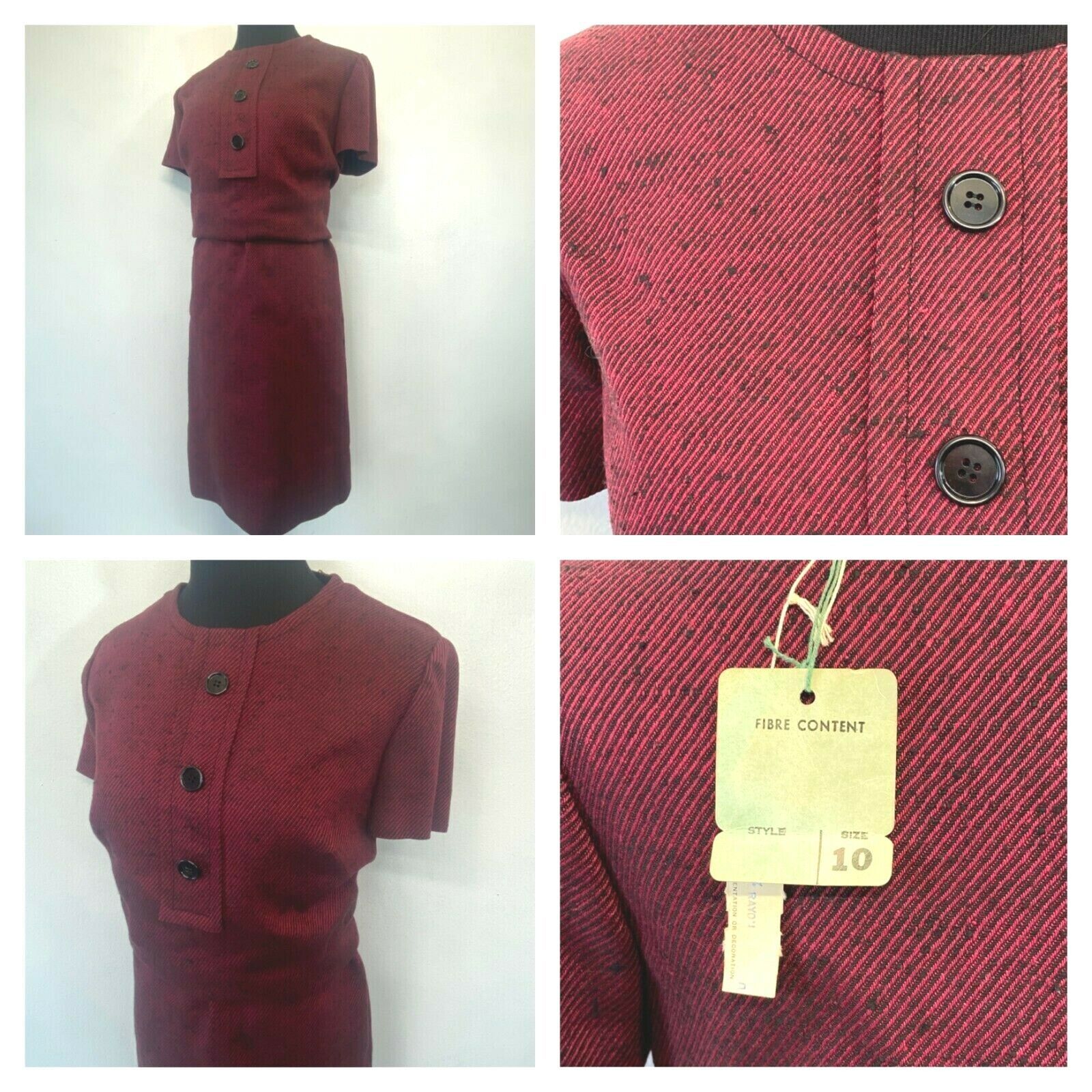 Primary image for 1960s Dress Vintage size 10 with Tags Blouson Black Patent Belt Fine Stripes DS3