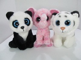 TY BEANIE BOO VELVETY Lot of 3 Ming Panda Tundra Tiger Ellie Elephant Plush - $16.83