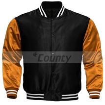 Super Letterman Baseball College Varsity Bomber Sports Jacket Orange Black Satin - £47.13 GBP