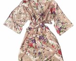 Pink Floral Print Kimono Silky Satin Wrap Short Robe 3/4 Sleeves Medium M - £11.66 GBP