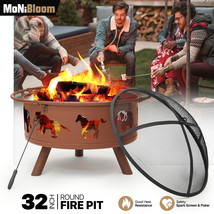 32"Red [Garden Fire Pit+Poker+Iron Spark Screen] Outdoor Round Wood Burning Bowl - £155.63 GBP