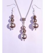 Silver triple ball jewelry set Boho set modern art set Silver pendant se... - $73.24 CAD