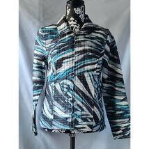 Christopher &amp; Banks Plaid Full Zip Jacket Womens Blue Black White Size S... - $471.26 MXN