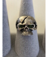 925 Silver skull ring green cz stones - $250.00