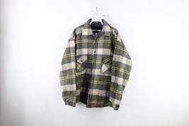 Vintage 60s 70s Mens XL Heavyweight Wool CPO Button Shirt Jacket Green Plaid - £118.66 GBP