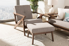 Netherlands Walnut Wood Light Gray Fabric Tufted Lounge Chair And Ottoma... - $10,005.31 MXN