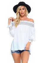 Women&#39;s Off Shoulder Stripe Smocked Elastic Top - $10.87