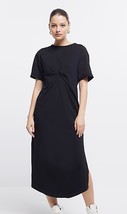 River Island Womens Twist Front Shift Dress Black Slit Midi Knit  Plus 16 New - £27.15 GBP
