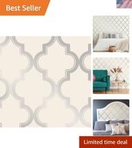Elegant Cream &amp; Metallic Silver Geometric Peel and Stick Wallpaper, 20.5... - $57.50