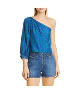 Veronica Beard Lyric Floral Print One-Shoulder Silk Blouse Blue Size 2 NEW - $2,218.72 MXN