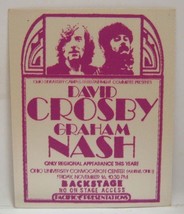 DAVID CROSBY &amp; GRAHAM NASH - VINTAGE ORIGINAL TOUR CLOTH BACKSTAGE PASS - £15.73 GBP