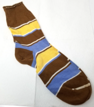 1970s Striped Geek Chic Crew Socks Brown Yellow Light Blue Retro Irregul... - £14.89 GBP