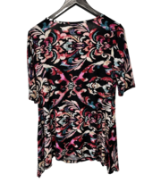 Dana Buchman  Blouse Tunic Top Short Sleeve Black Floral M - £17.33 GBP