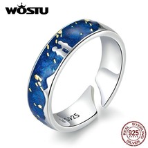 WOSTU 100% 925 Sterling Silver Meteoric Shower Blue Rings For Women Adjustable F - $23.29