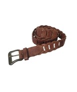Leather Woven Link Belt Brown Sm Med 38&quot; Long Boho Brass - £14.49 GBP