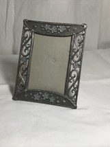 Photo/ Picture Frame W/ Easel, Fits  4” X 6” Photo, Pewter Tone, Blue Flowers - £6.08 GBP