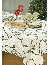 Lenox Tablecloth Christmas Holiday Nouveau Ribbon Tartan Holly 60x84 Rectangle - £65.03 GBP