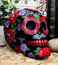 Ebros Black Day of The Dead Floral Blooms Sugar Skull Figurine DOD Skull... - $25.99