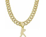 14K Gold Plated Iced CZ 18mm Cuban Link 30&quot; Drip Chain + Baseball Player... - $42.56