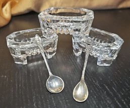 Vintage Set of 3 Open Footed Crystal Salt Cellars with 2 Two 925 Silver ... - £55.07 GBP